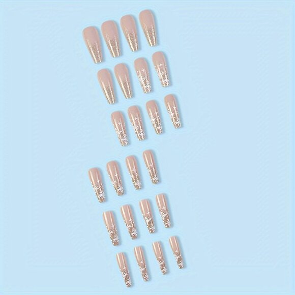 24pcs Christmas Press-On Nails Set - Long Ballerina, Glittery Pink & White - Picture 4 of 8